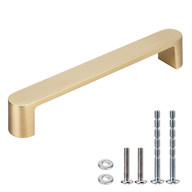 WEAVERBIRD 4 Pack Brushed Brass Finish Cabinet Handles Drawer Pulls Furniture Cabinet Hardware Cupboard Closet Zinc Alloy Gold Handles Pulls, 5 inch (128mm) Hole Distance - Image 1